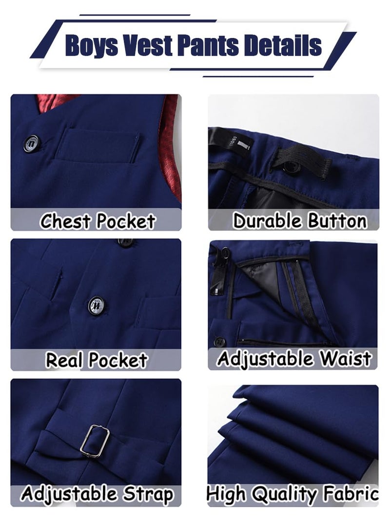 SaiLiiny Toddler Suits for Boys Wedding Suit Dress Shirt Navy Blue Vest and Pants Sets for Boy with Bow Tie Size 5 - Image 4